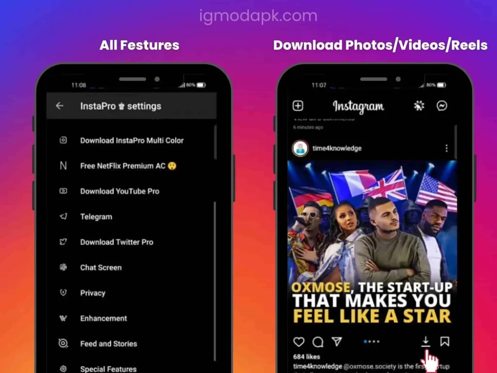 instapro all features to download videos/phot/igtv