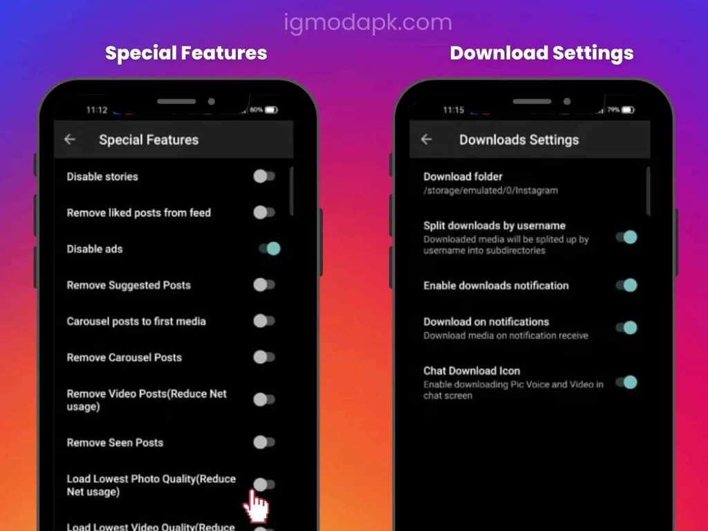 special features of instapro mod apk
