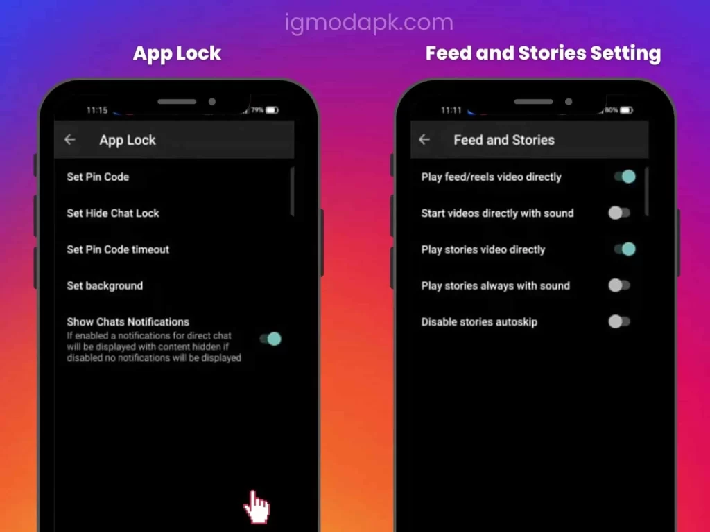 app lock feature in instapro